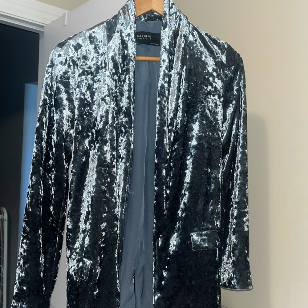 ZARA Silver Crushed Velvet Blazer
